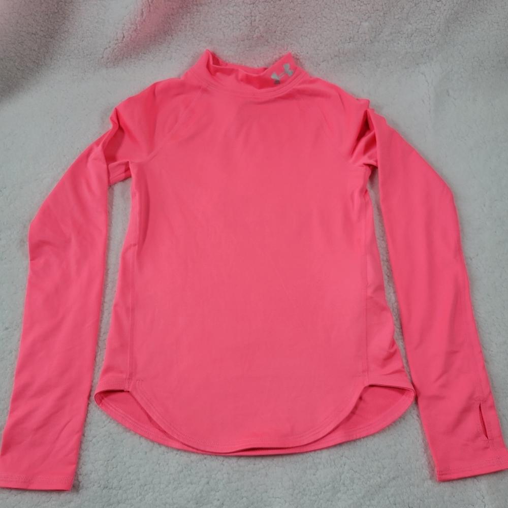 Under Armour Pink Long Sleeve Cold Gear Fitted Girl's Youth Size M EUC